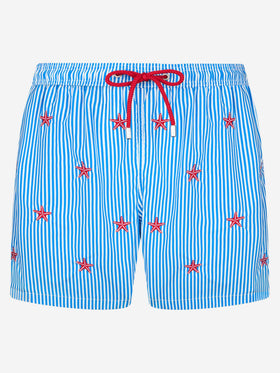 Man lightweight fabric swim-shorts Lighting with seastars embroidery
