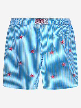 Man lightweight fabric swim-shorts Lighting with seastars embroidery