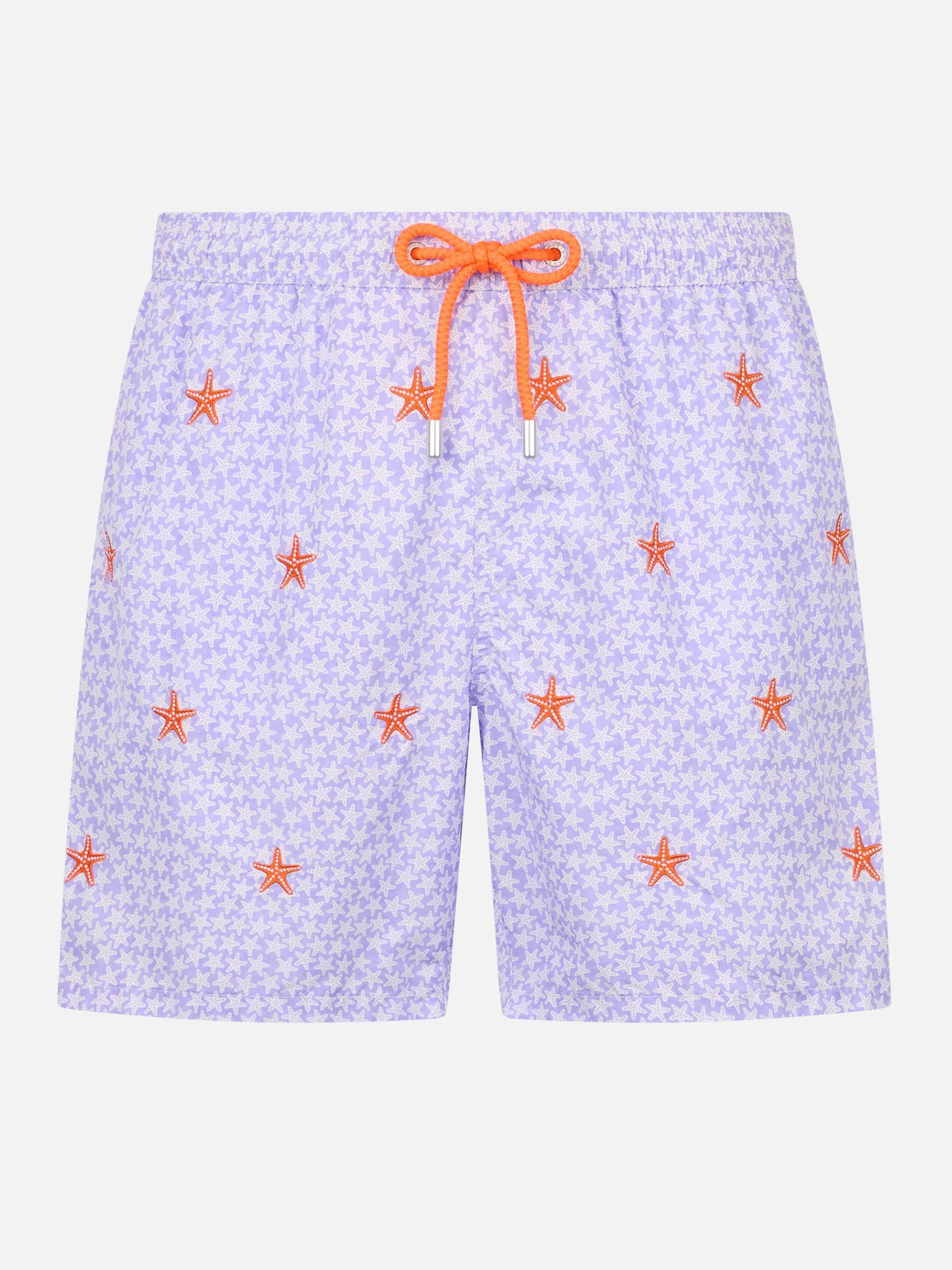 Man lightweight fabric swim-shorts Lighting with seastars embroidery - MC2 Saint Barth