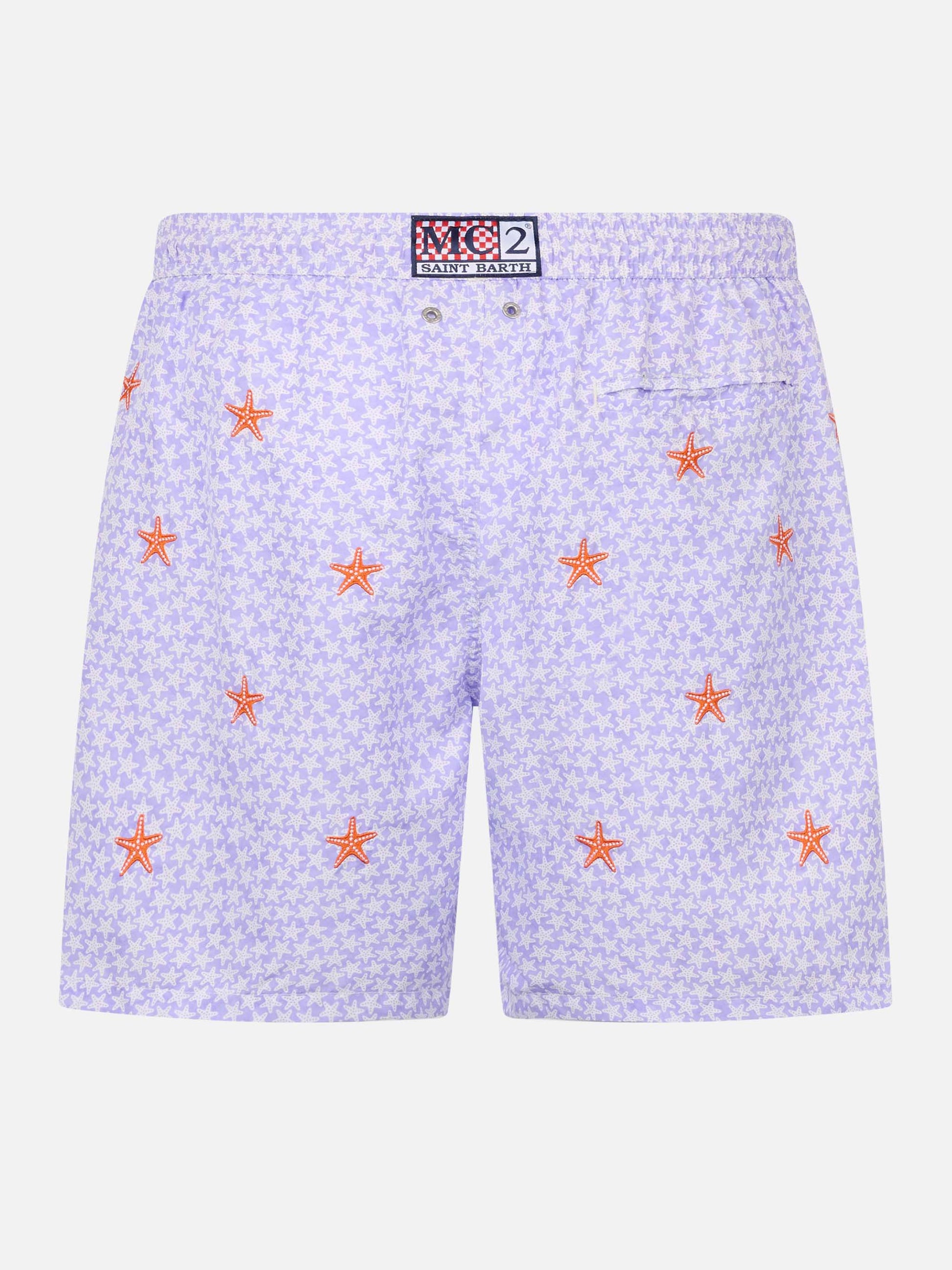 Man lightweight fabric swim-shorts Lighting with seastars embroidery - MC2 Saint Barth