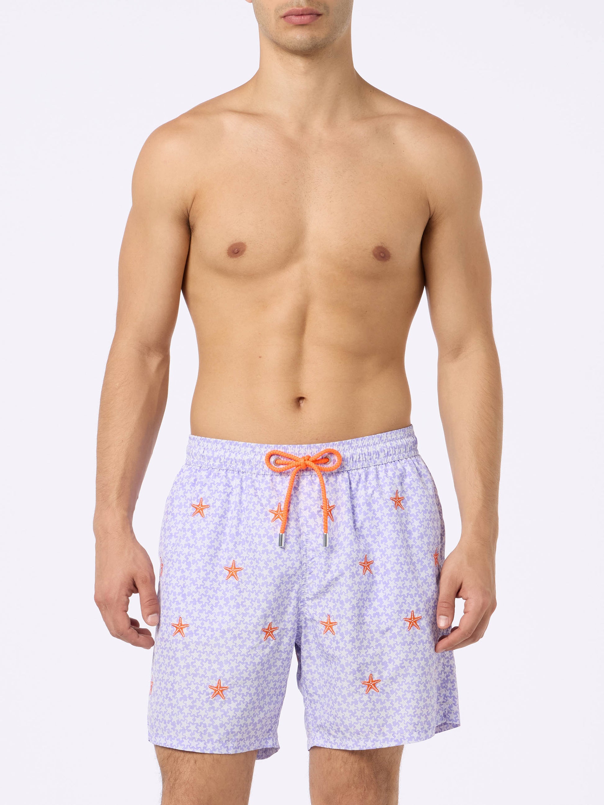 Man lightweight fabric swim-shorts Lighting with seastars embroidery - MC2 Saint Barth