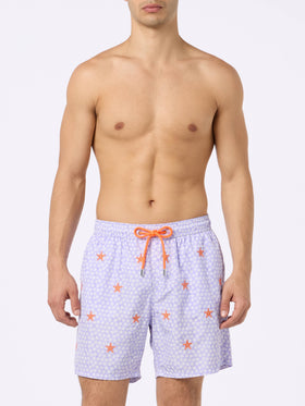 Man lightweight fabric swim-shorts Lighting with seastars embroidery - MC2 Saint Barth