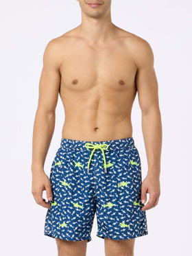 Man lightweight fabric swim-shorts Lighting with sharks embroidery - MC2 Saint Barth