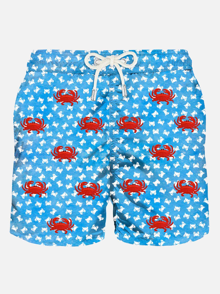 Herren-Badeshorts aus leichtem Stoff mit aufgestickten Krabben