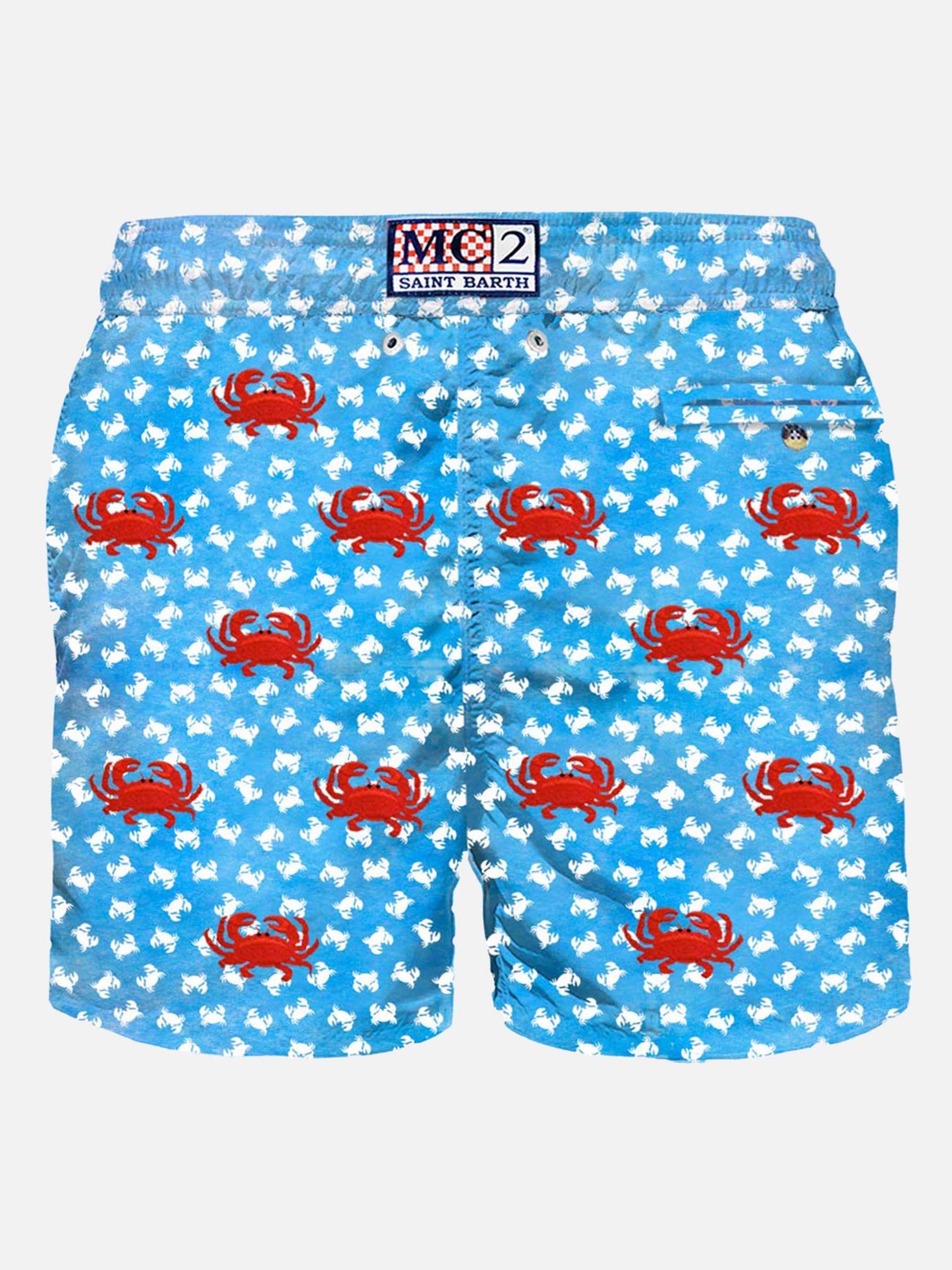 Herren-Badeshorts aus leichtem Stoff mit aufgestickten Krabben
