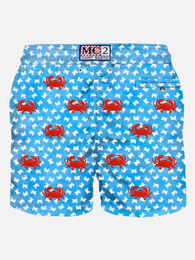 Herren-Badeshorts aus leichtem Stoff mit aufgestickten Krabben