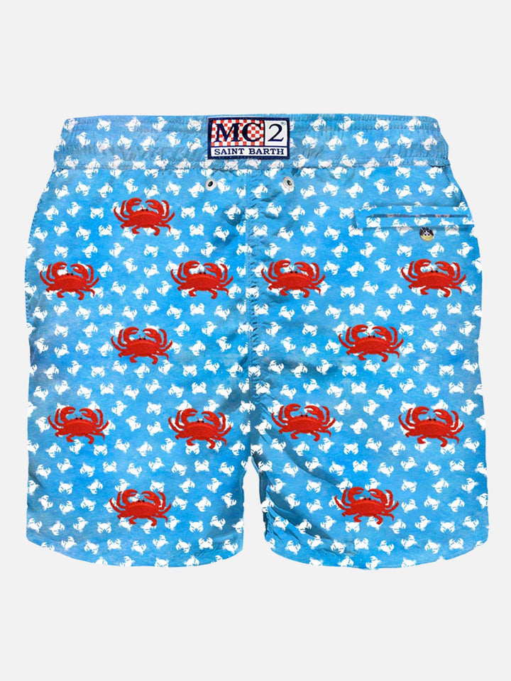 Herren-Badeshorts aus leichtem Stoff mit aufgestickten Krabben