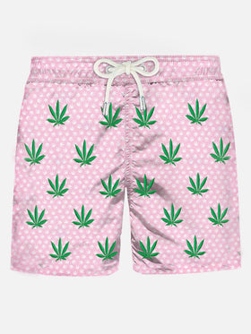 Man light fabric swim shorts with leaves embroidery