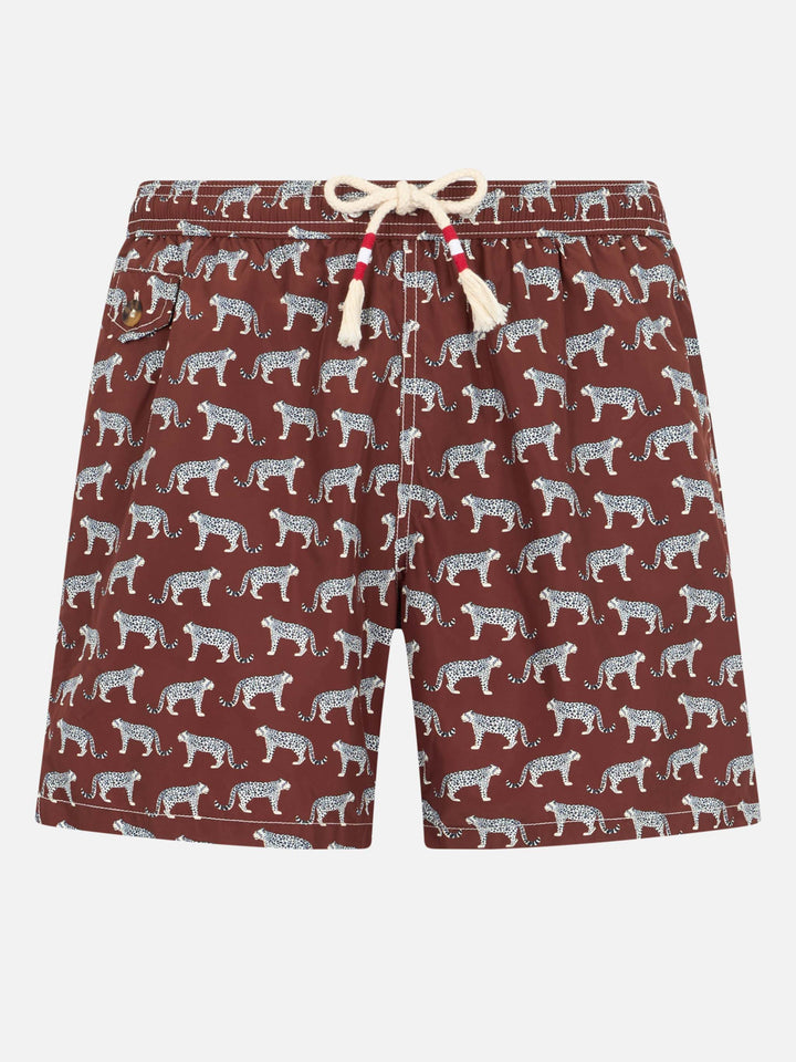 Man lightweight fabric swim-shorts Lighting 70 with micro cheeta print - MC2 Saint Barth