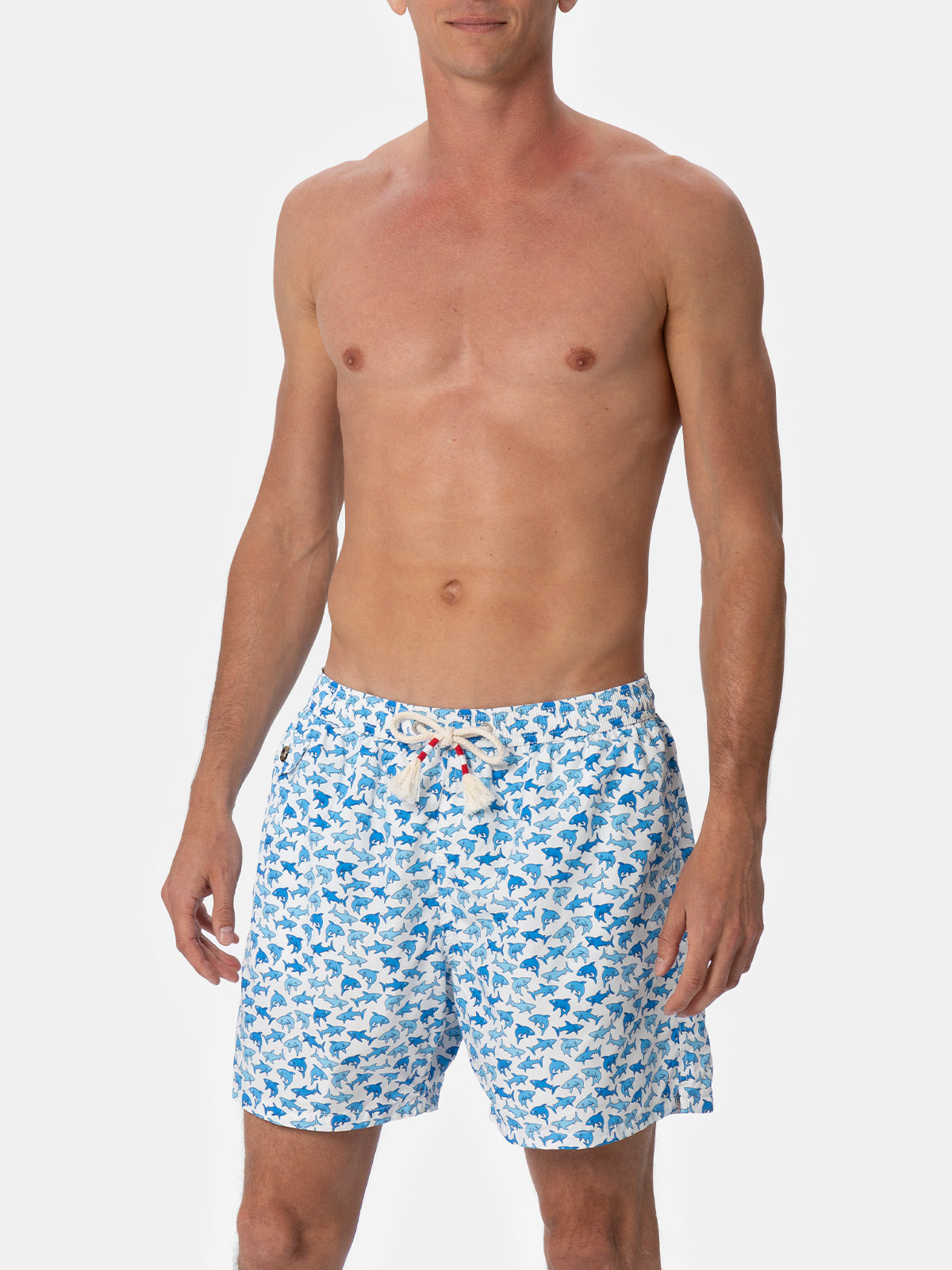 Man lightweight fabric swim-shorts Lighting 70 with sharks print - MC2 Saint Barth