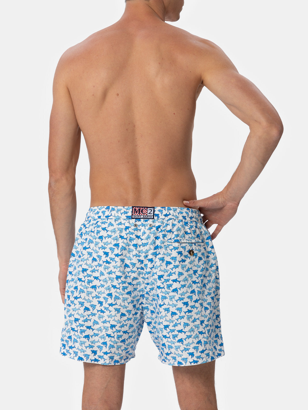 Man lightweight fabric swim-shorts Lighting 70 with sharks print - MC2 Saint Barth