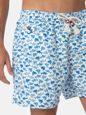 Man lightweight fabric swim-shorts Lighting 70 with sharks print - MC2 Saint Barth