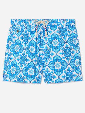 Short de bain Lighting 70 avec imprimé majolique bleu 