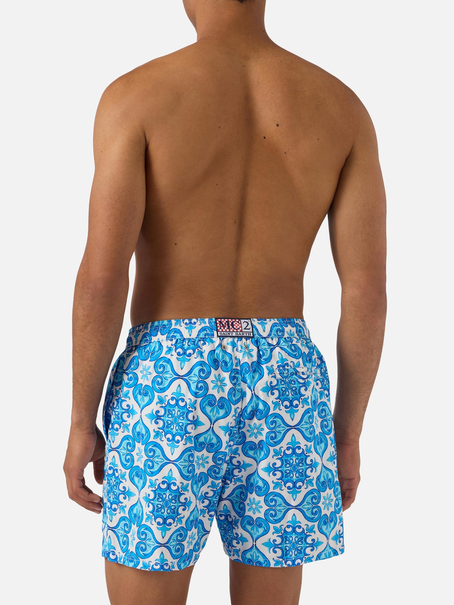 Short de bain Lighting 70 avec imprimé majolique bleu 