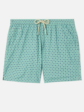 Hellgrüne Lighting Micro-Badeshorts mit geometrischem Allover-Print 