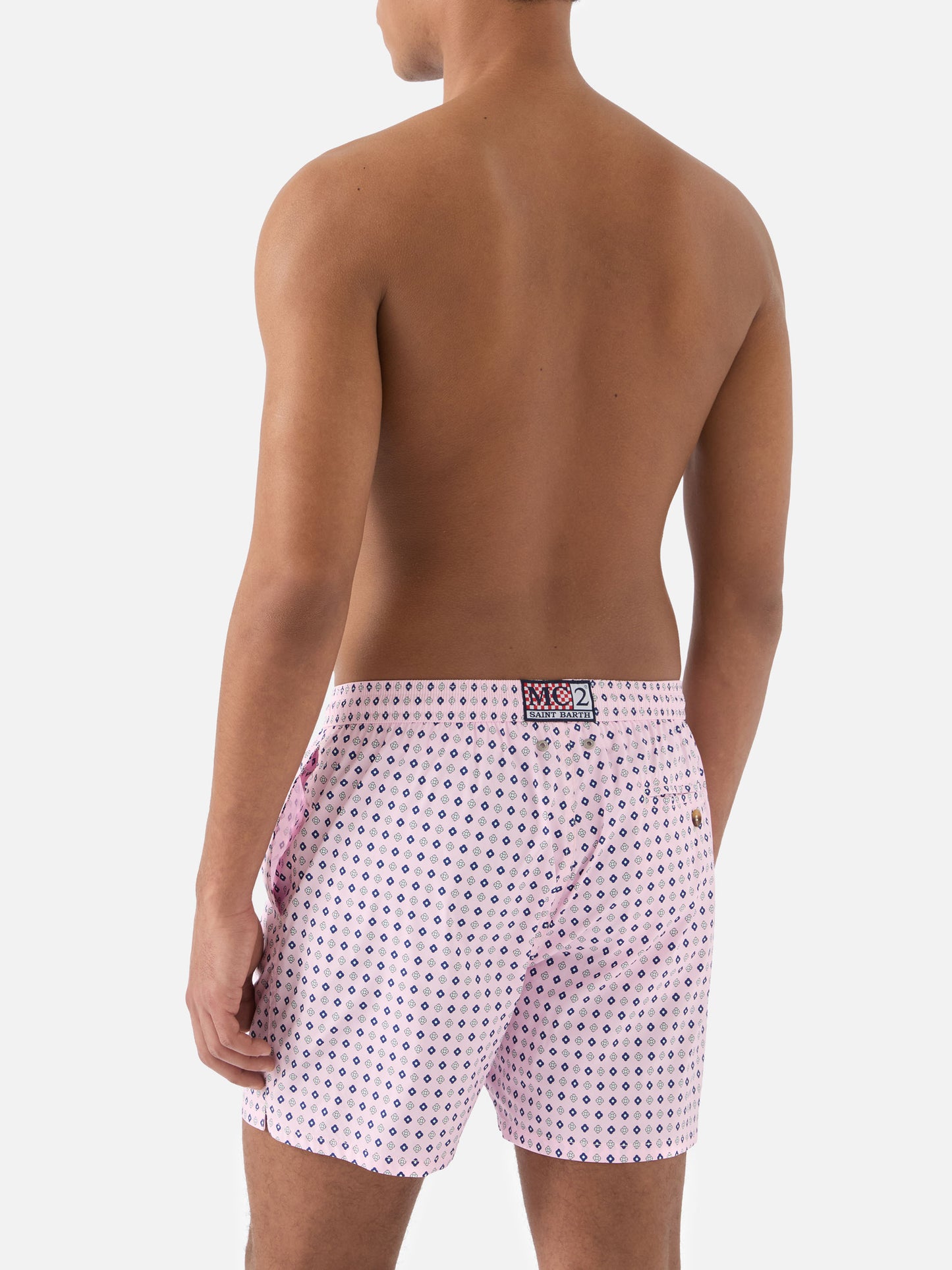 Pink Lighting Micro swim shorts with all-over geometric print
