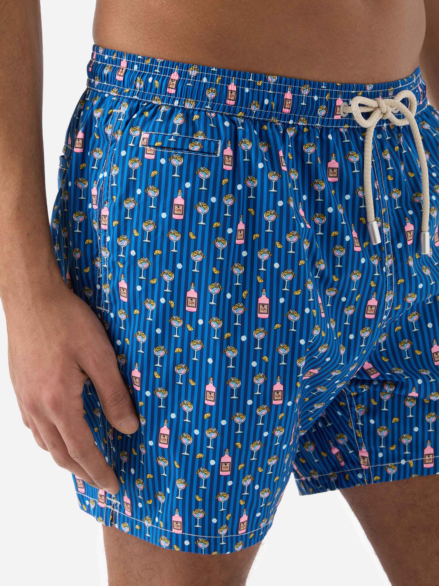 Navy Lighting Micro swim shorts with all-over cocktail print