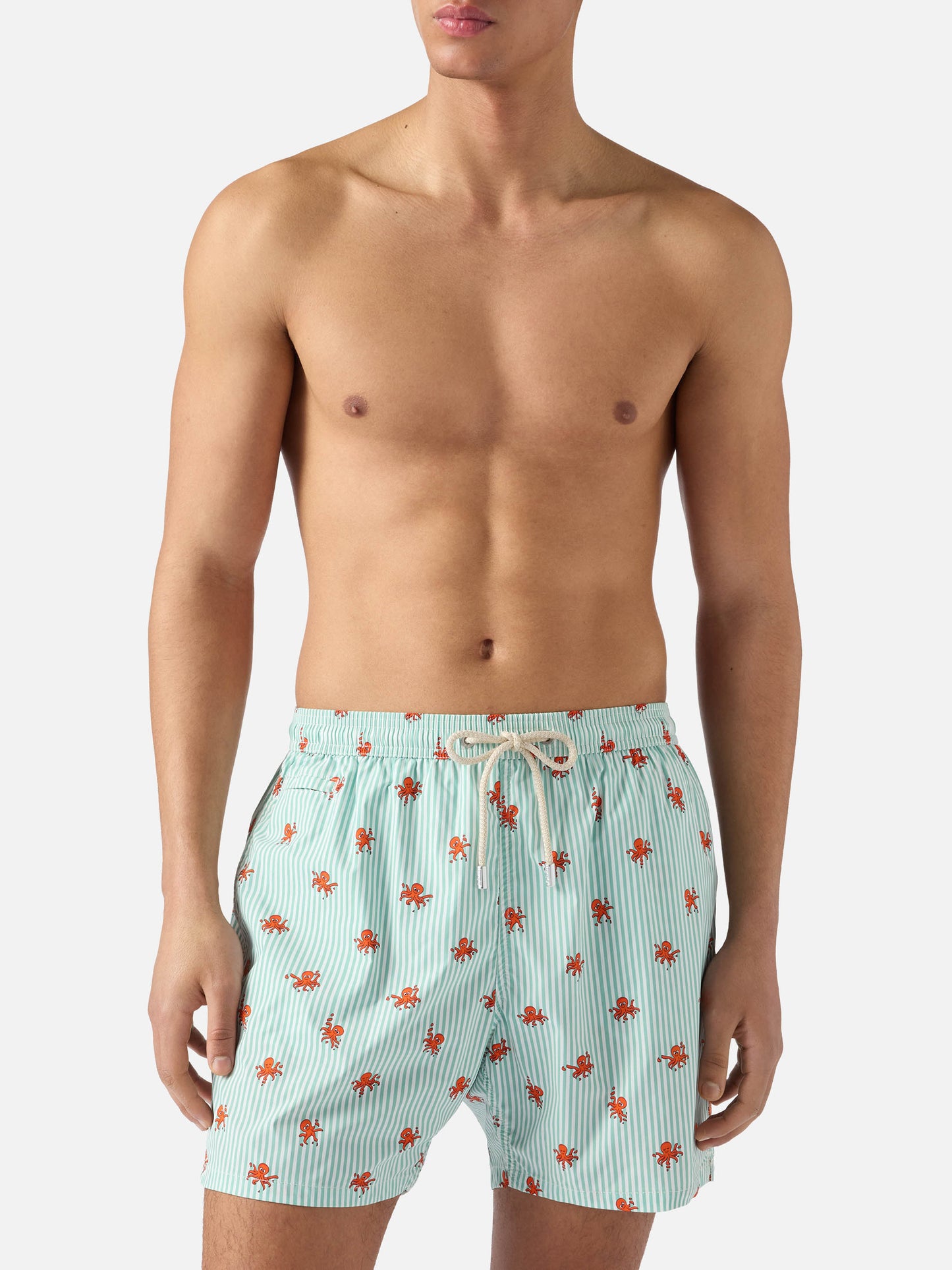 Green striped Lighting Micro swim shorts with all-over octopus print