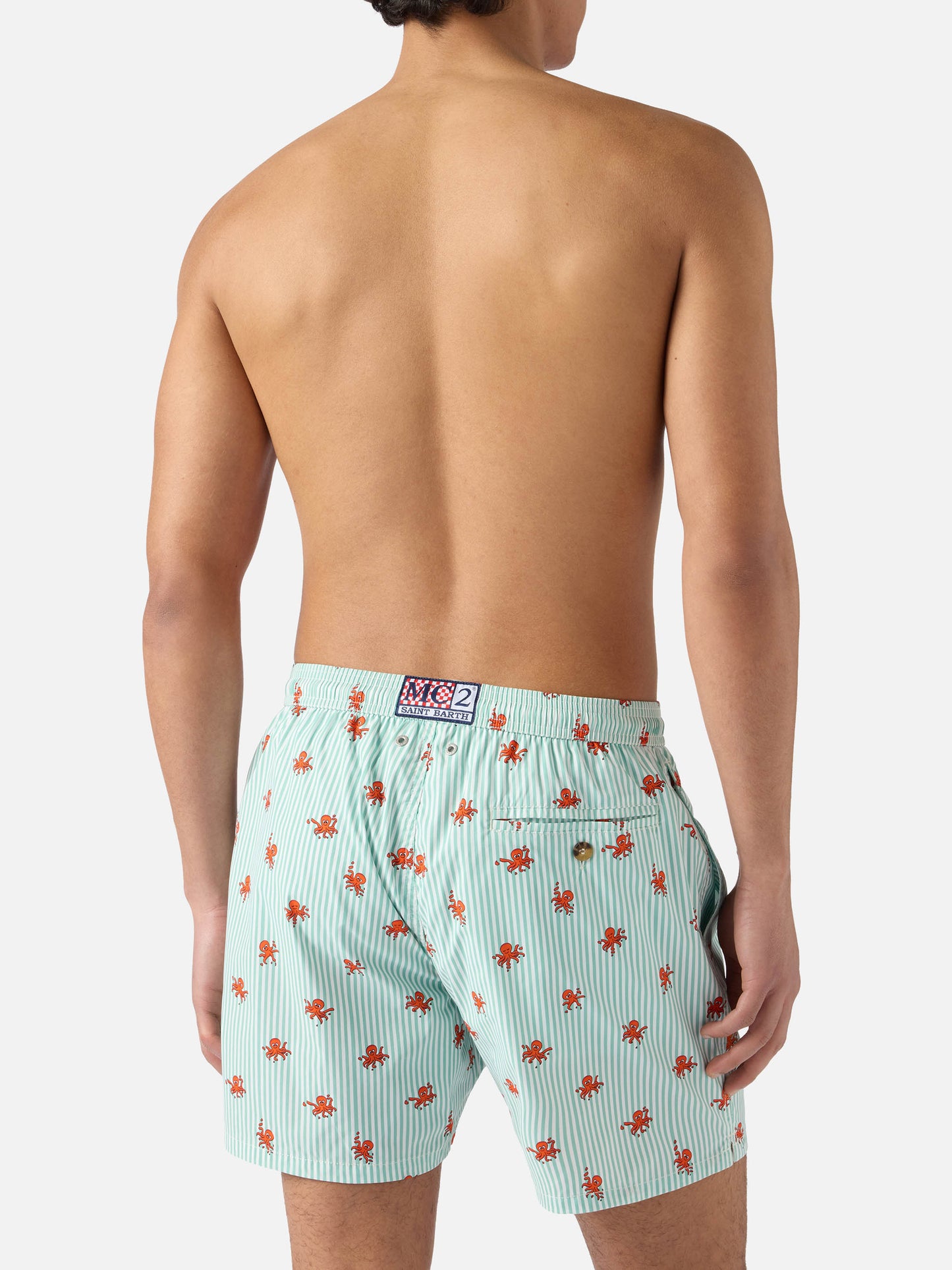 Green striped Lighting Micro swim shorts with all-over octopus print