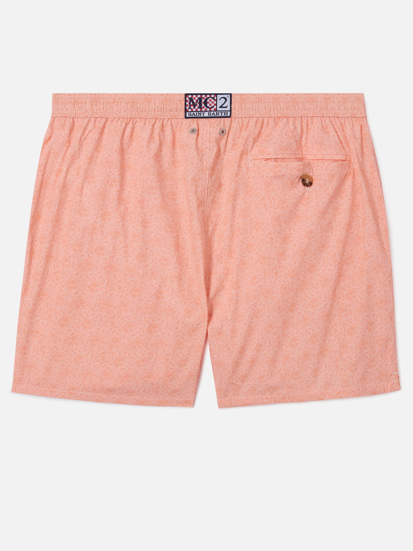 Orangefarbene Lighting Micro-Badeshorts mit Octopus-Allover-Print 