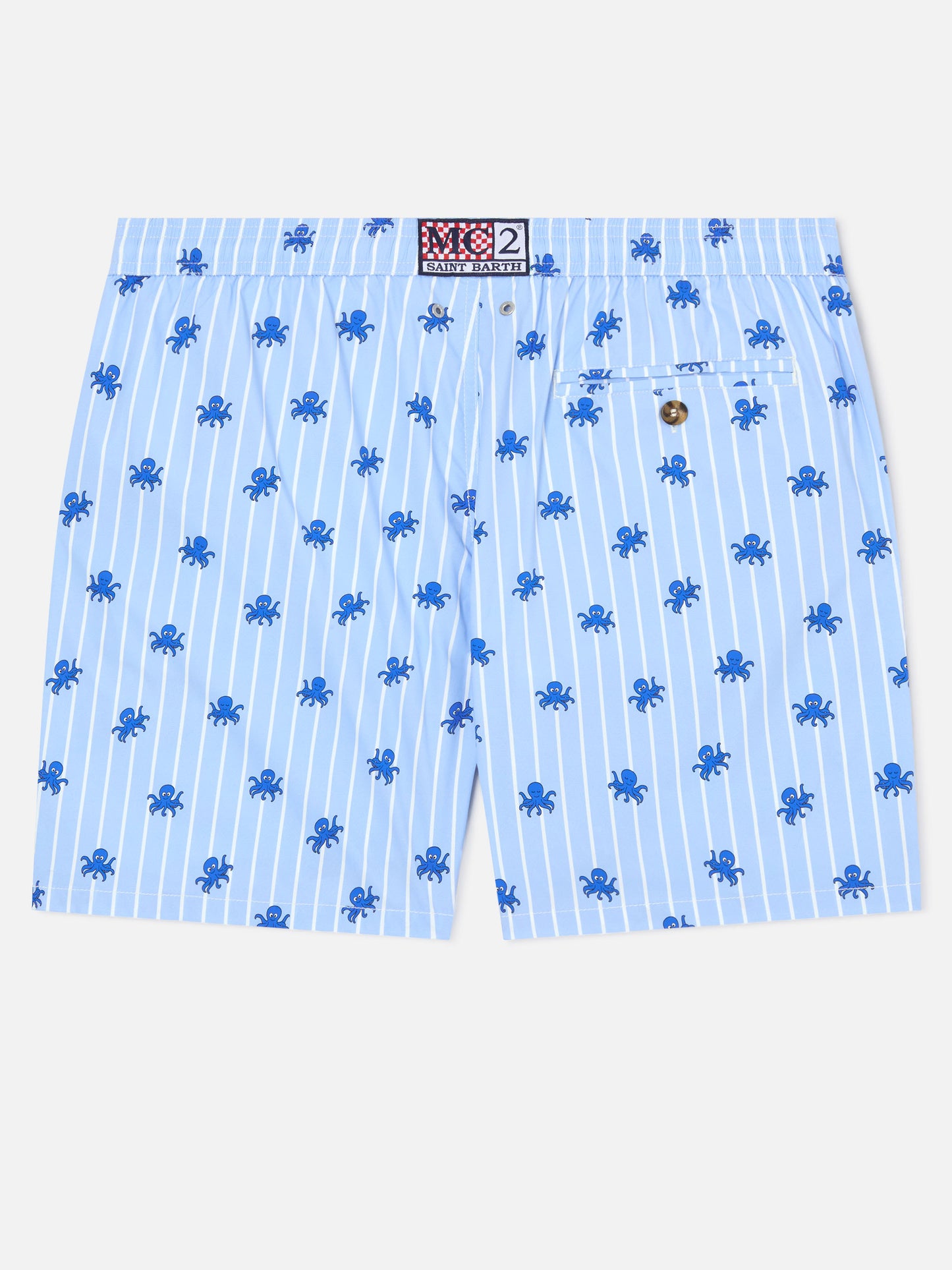 Blue striped Lighting Micro swim shorts with all-over octopus print