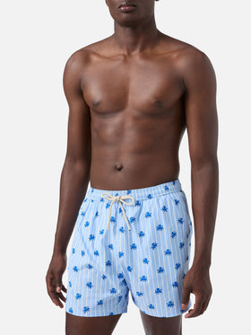 Blue striped Lighting Micro swim shorts with all-over octopus print