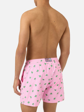 Pink striped Lighting Micro swim shorts with all-over turtle print