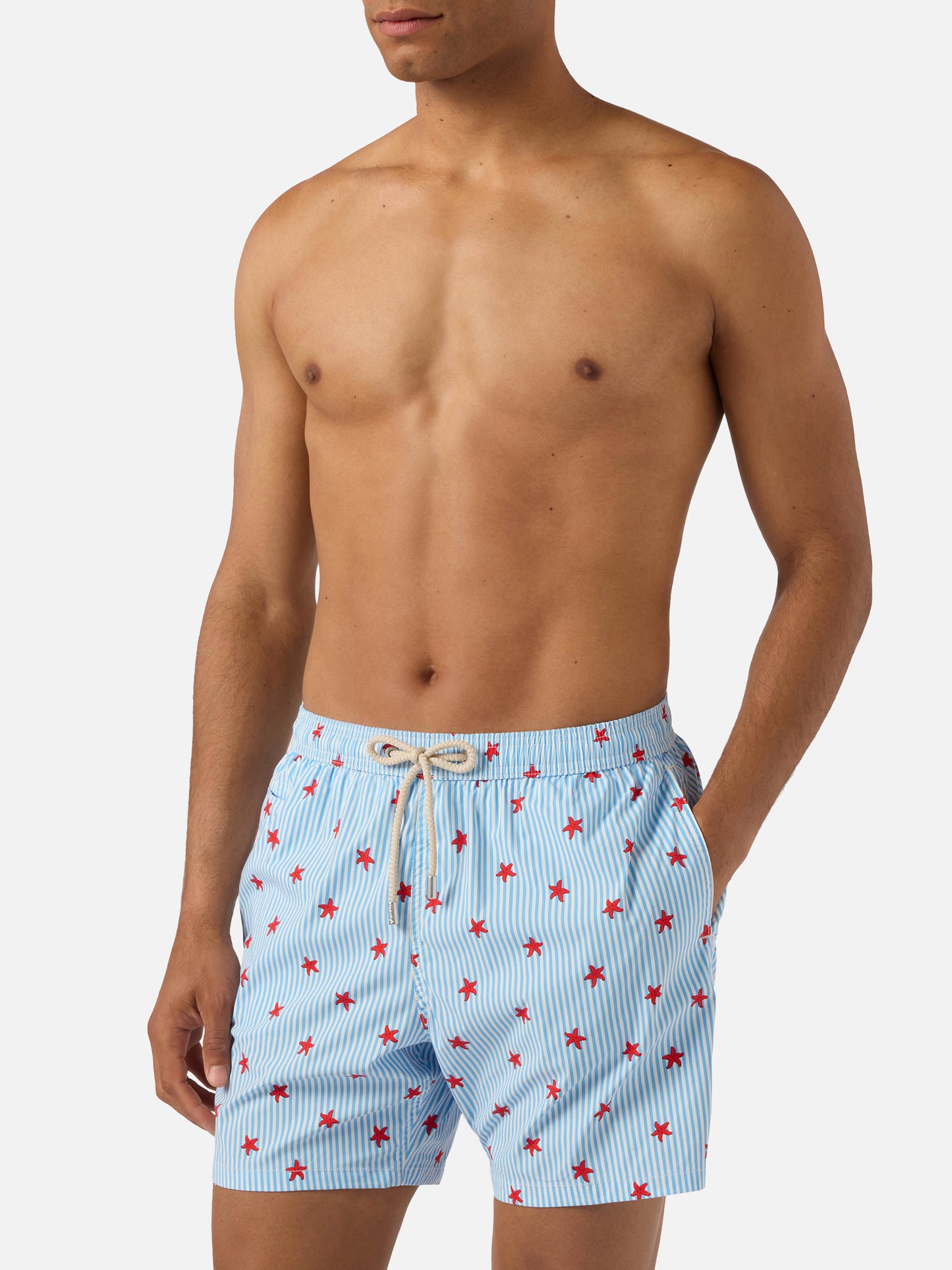 Bañador corto Light blue Lighting Micro Stretch con estampado integral Starfish Stripes 