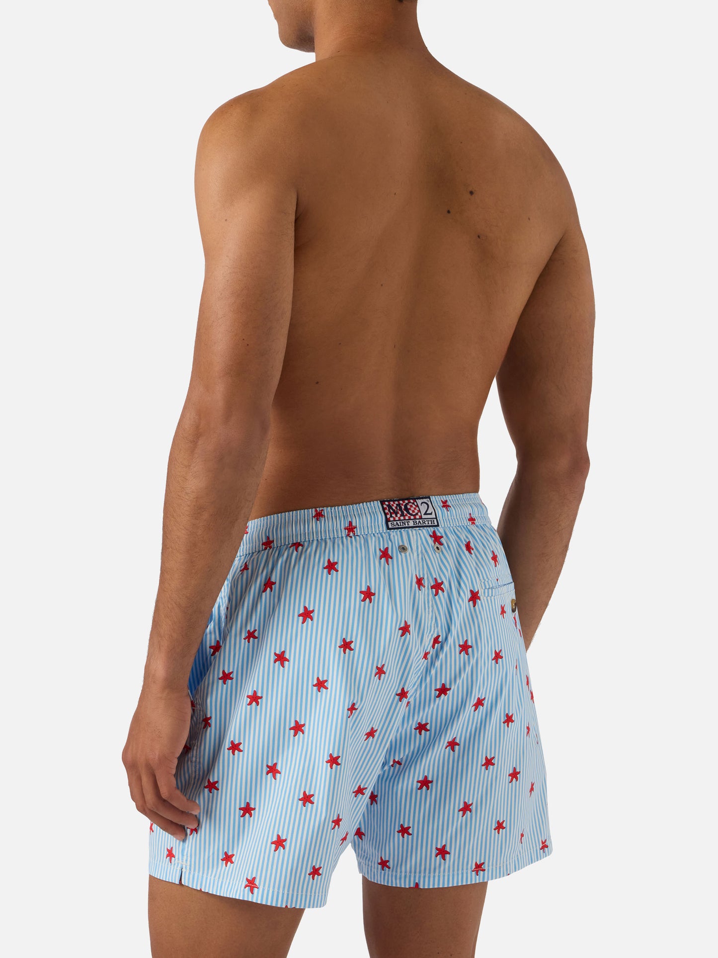 Bañador corto Light blue Lighting Micro Stretch con estampado integral Starfish Stripes 