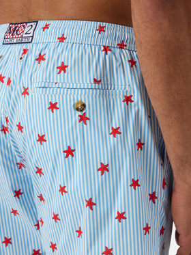 Bañador corto Light blue Lighting Micro Stretch con estampado integral Starfish Stripes 