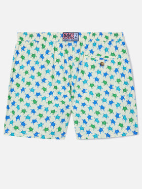 White Lighting Micro swim shorts with all-over turtle print