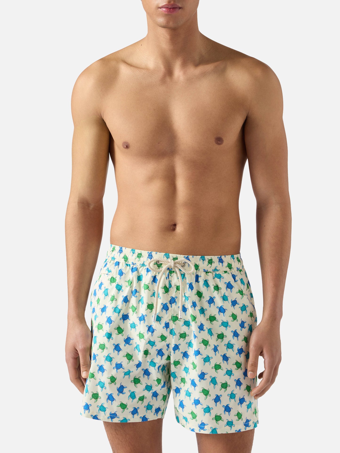 White Lighting Micro swim shorts with all-over turtle print