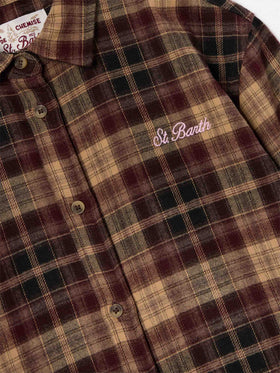 Camicia Lully marrone in flanella con ricamo Hello Kitty sul retro | Special edition