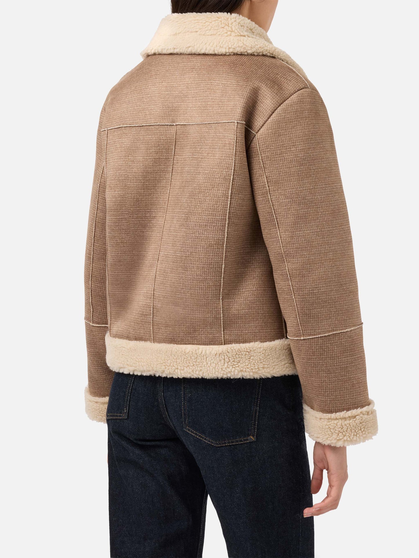 Lorayne Jacke aus Kunstfell in Hahnentrittmuster mit Lammfellbesatz