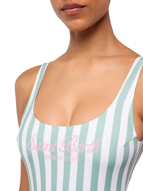 Lora scoopback one-piece swimsuit with striped print - MC2 Saint Barth