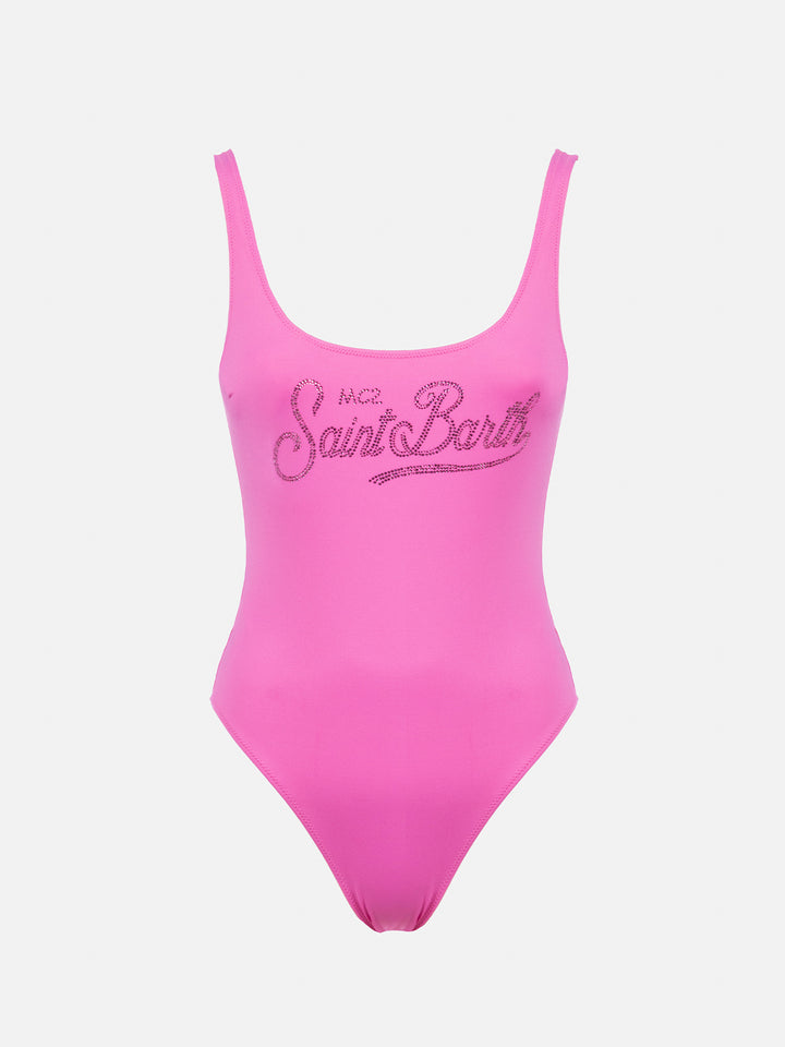 Woman scoopback one piece swimsuit Lora with rhinestones