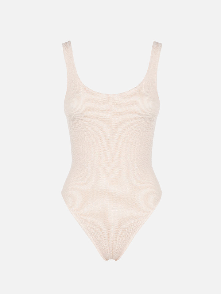 Beigefarbener Crinkle-Badeanzug für Damen Lora