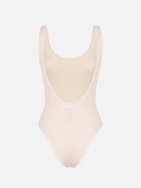 Beigefarbener Crinkle-Badeanzug für Damen Lora