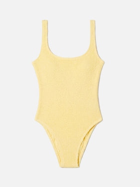 Costume intero Lora in tessuto crinkle giallo burro