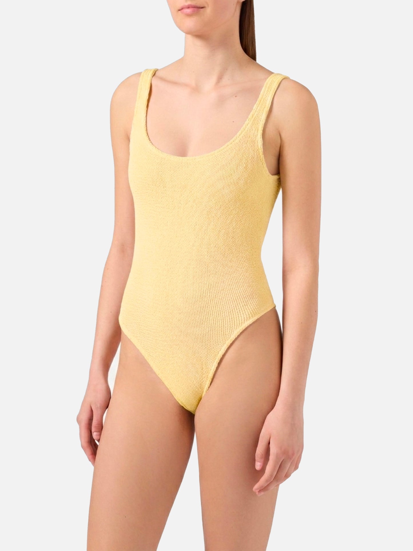 Costume intero Lora in tessuto crinkle giallo burro