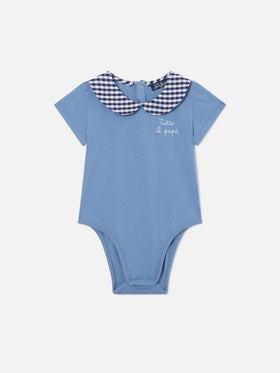 Lou organic cotton blue bodysuit with Tutto il papà embroidery