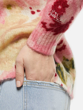 Woman mohair sweater Louise with peony print - MC2 Saint Barth