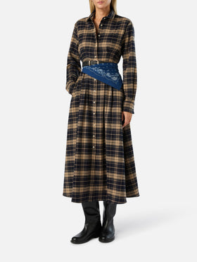 Alys flannel long shirt dress with tartan pattern