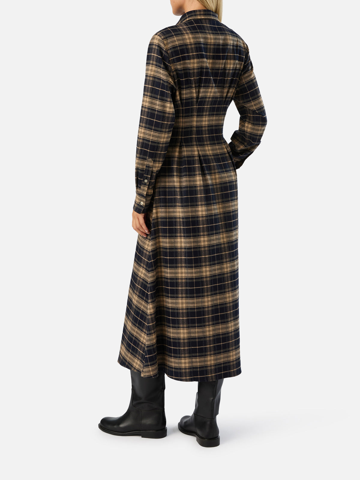 Alys flannel long shirt dress with tartan pattern