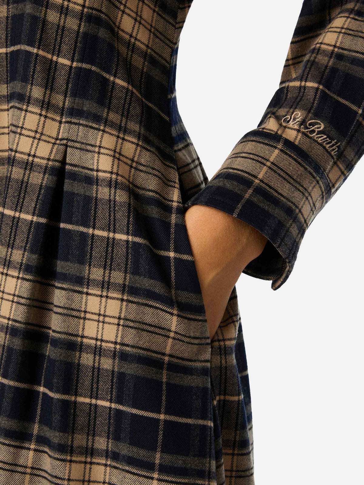 Alys flannel long shirt dress with tartan pattern