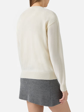 Louise cashmere sweater in white with St. Moritz rhinestone appliqué