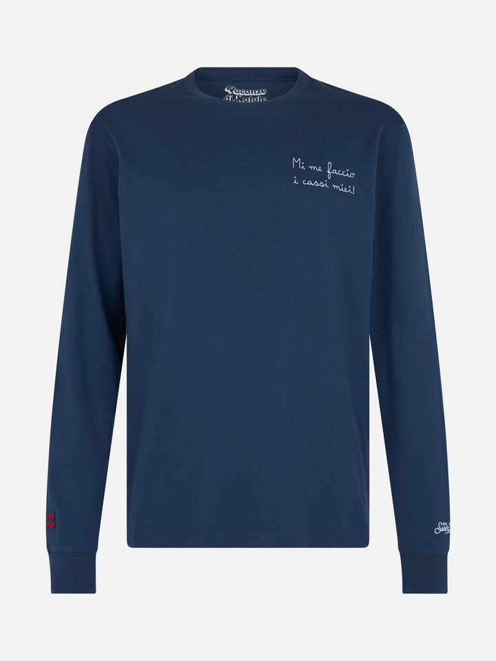Man blue t-shirt Luton with Mi me faccio i cassi miei! embroidery | VACANZE DI NATALE SPECIAL EDITION - MC2 Saint Barth