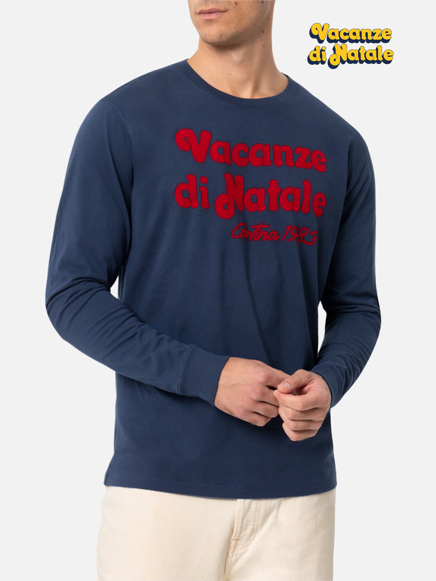 Blaues Herren-T-Shirt „Luton“ mit „Vacanze di Natale“-Filmlogo-Aufdruck | VACANZE DI NATALE SONDERAUSGABE