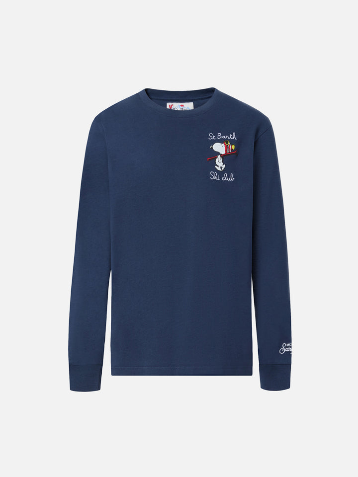 T-shirt Luton in cotone invernale blu a maniche lunghe con ricamo St. Barth ski club e stampa Snoopy | SNOOPY SPECIAL EDITION