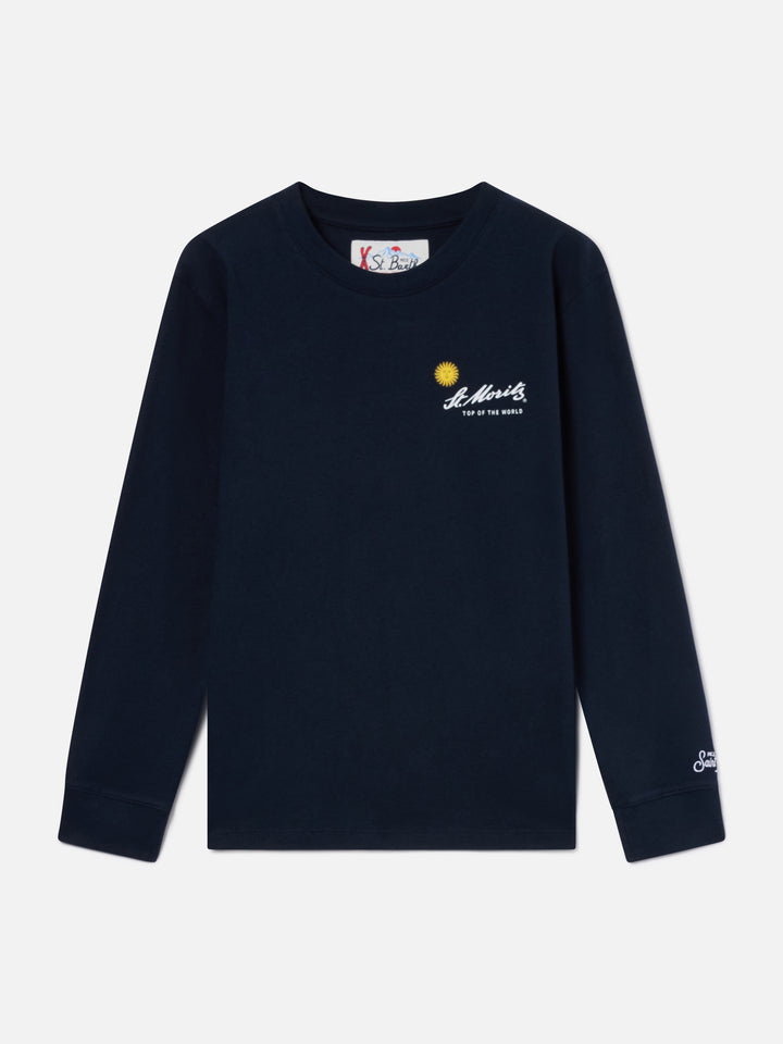 Navy blue Luton cotton long sleeve t-shirt with back St. Moritz print | Special edition